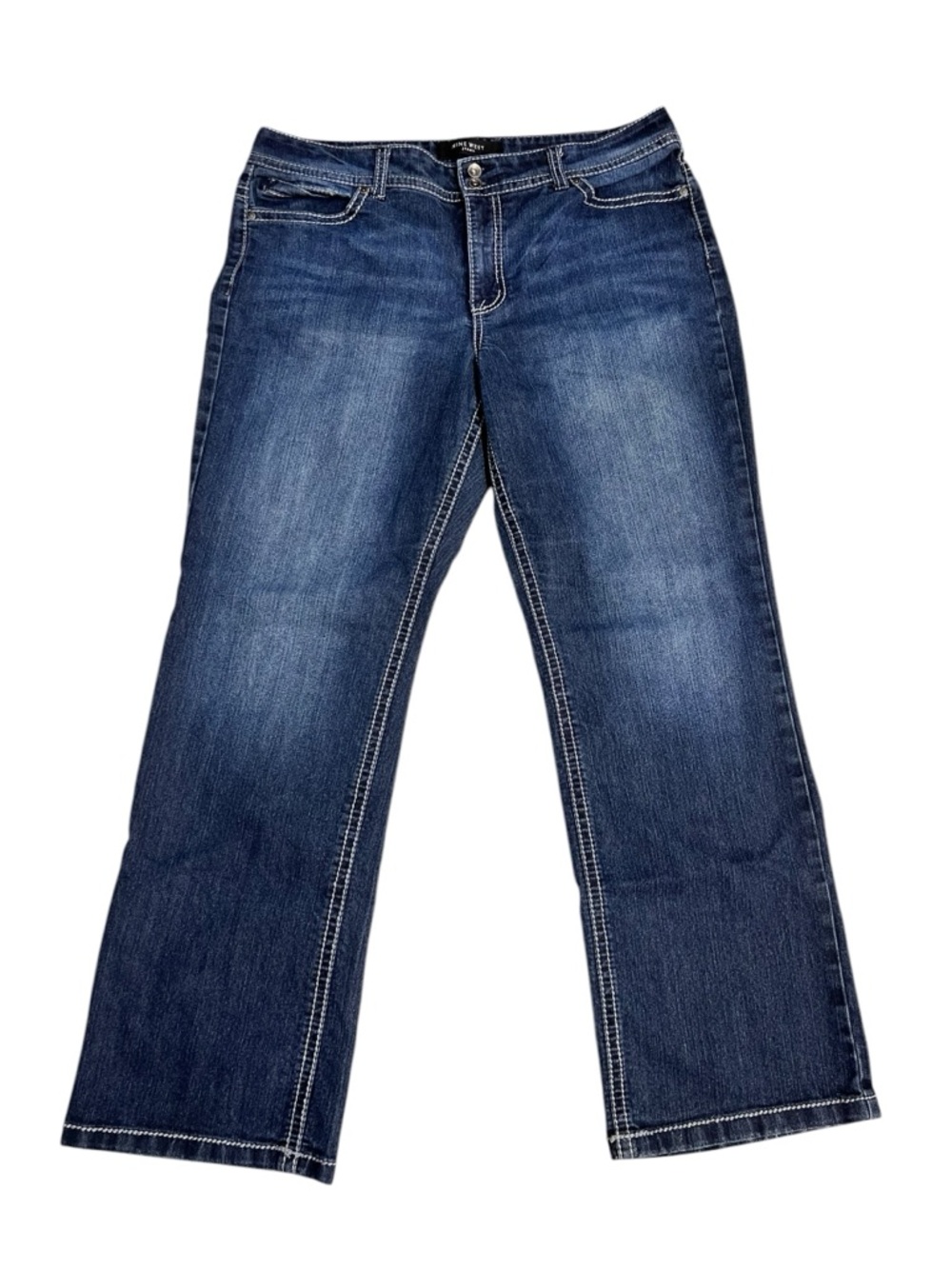 Nine West Women’s Dark Blue Bootcut Jeans w/Embroidered Rhinestone Pockets Sz 16 - Picture 2 of 6